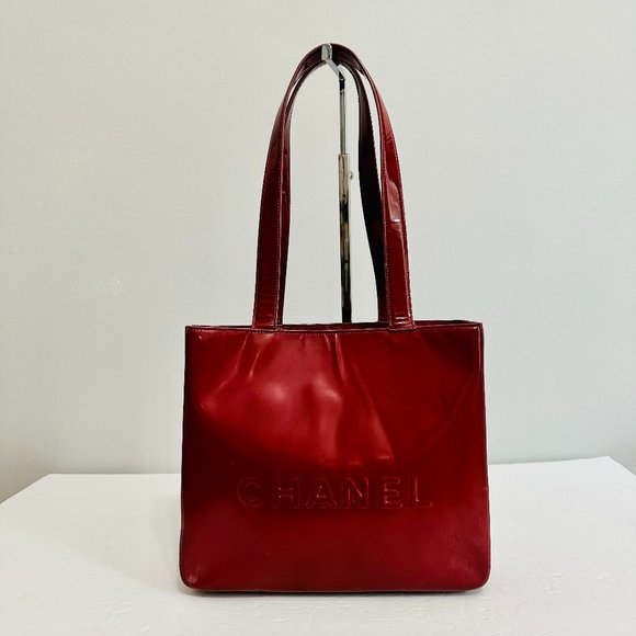 AUTHENTIC CHANEL PATENT LEATHER TOTE HANDLE BAG MADE IN FRANCE 6254260 BURGUNDY - Picture 1 of 14